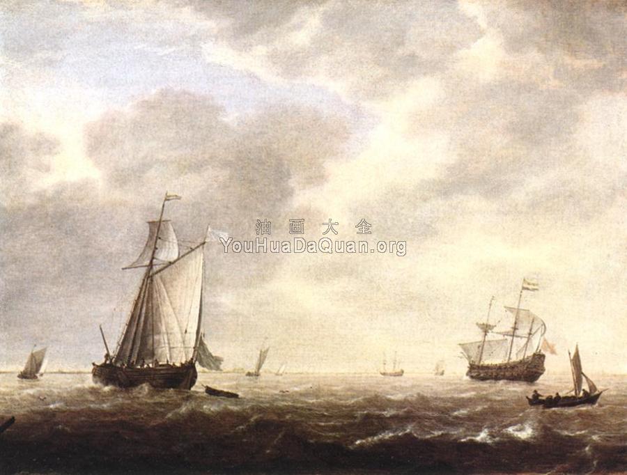 A Dutch Man-of-war and Various Vessels in a Breeze - 西蒙·德·维里格尔